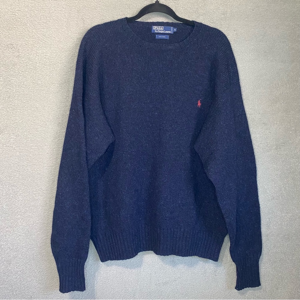 VTG Polo Ralph Lauren 100% Wool Crewneck Long Sleeve Sweater Men’s Sz XL Blue